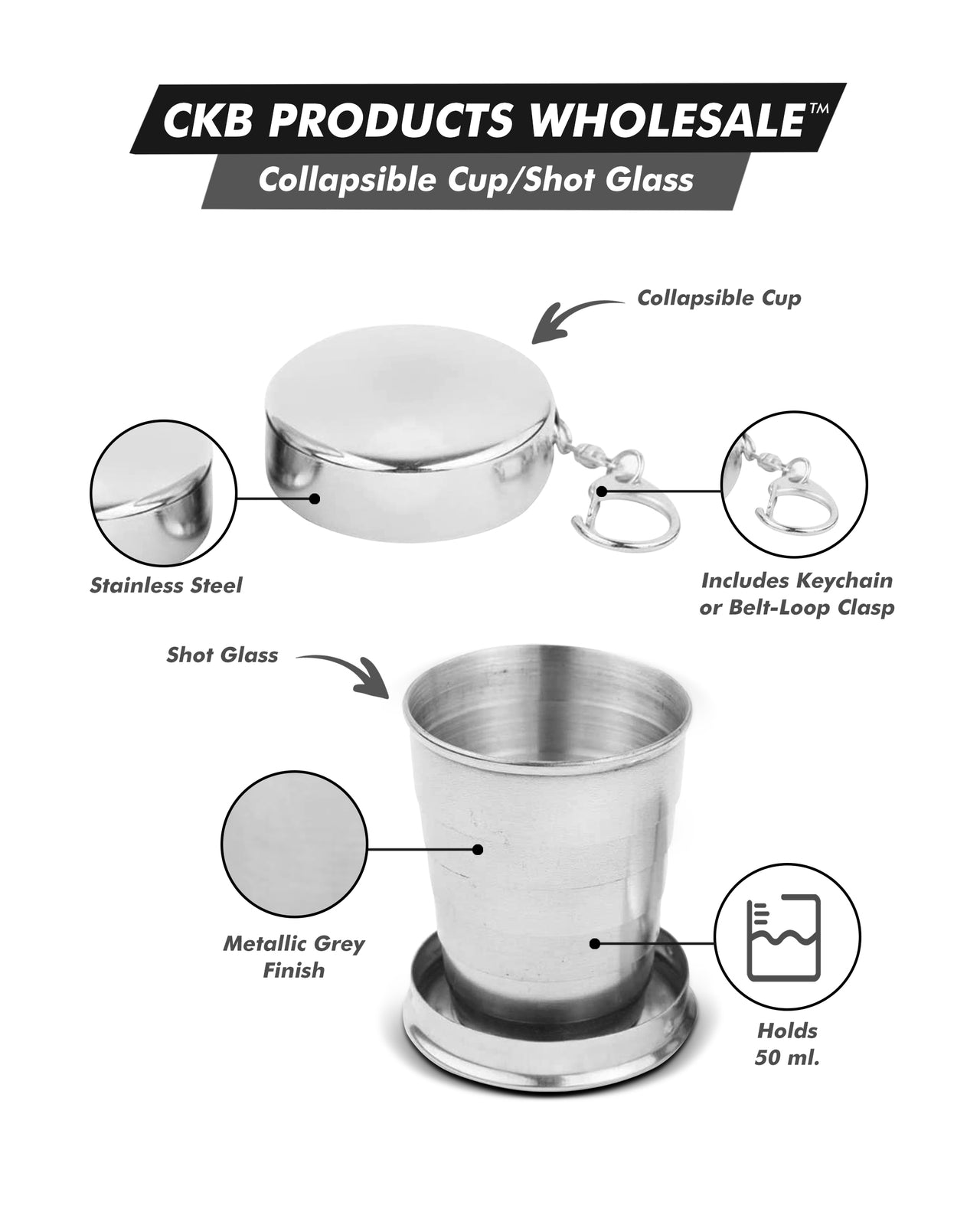 Collapsible Stainless Steel Portable, and Durable Travel Cup