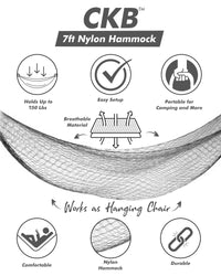 Thumbnail for 7ft Nylon Hammock - Portable and Easy to Set Up - Holds up to 220LBs