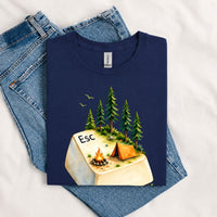 Thumbnail for May include a Navy person wearing the Escape Button T-Shirt featuring a minimalist keyboard Escape key graphic for gamers, programmers, and tech enthusiasts.
