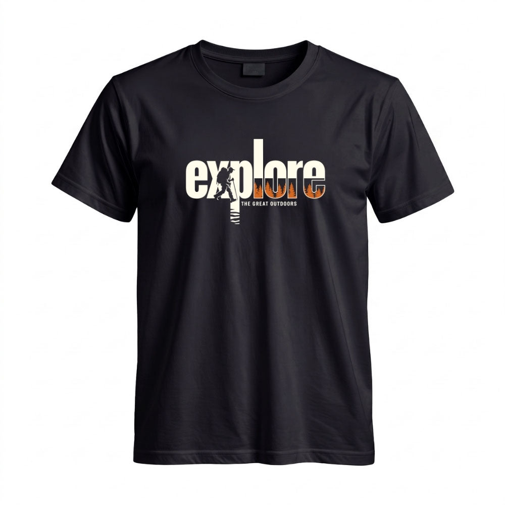 May include a Black Explore the Great Outdoors T-Shirt featuring an outdoor adventure graphic for hikers, campers, backpackers, and nature lovers.