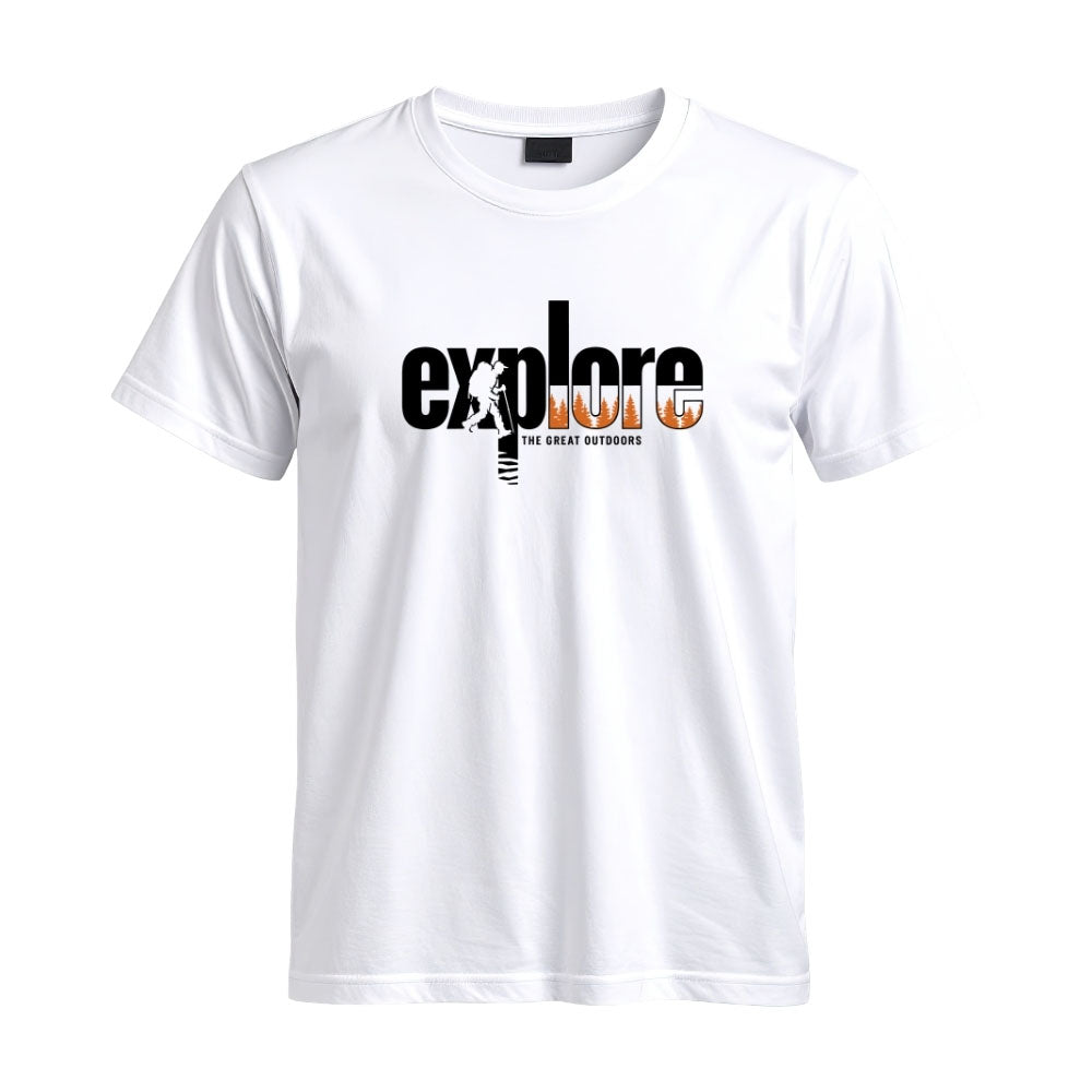May include a White Explore the Great Outdoors T-Shirt featuring an outdoor adventure graphic for hikers, campers, backpackers, and nature lovers.