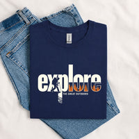 Thumbnail for May include a Navy Explore the Great Outdoors T-Shirt featuring an outdoor adventure graphic for hikers, campers, backpackers, and nature lovers.