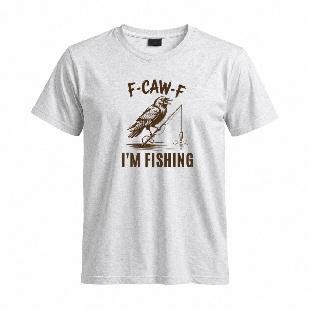 May include a Sport Grey person wearing the F-CAW-F I'm Fishing Graphic T-Shirt featuring a funny fishing-themed design for anglers and outdoor enthusiasts.