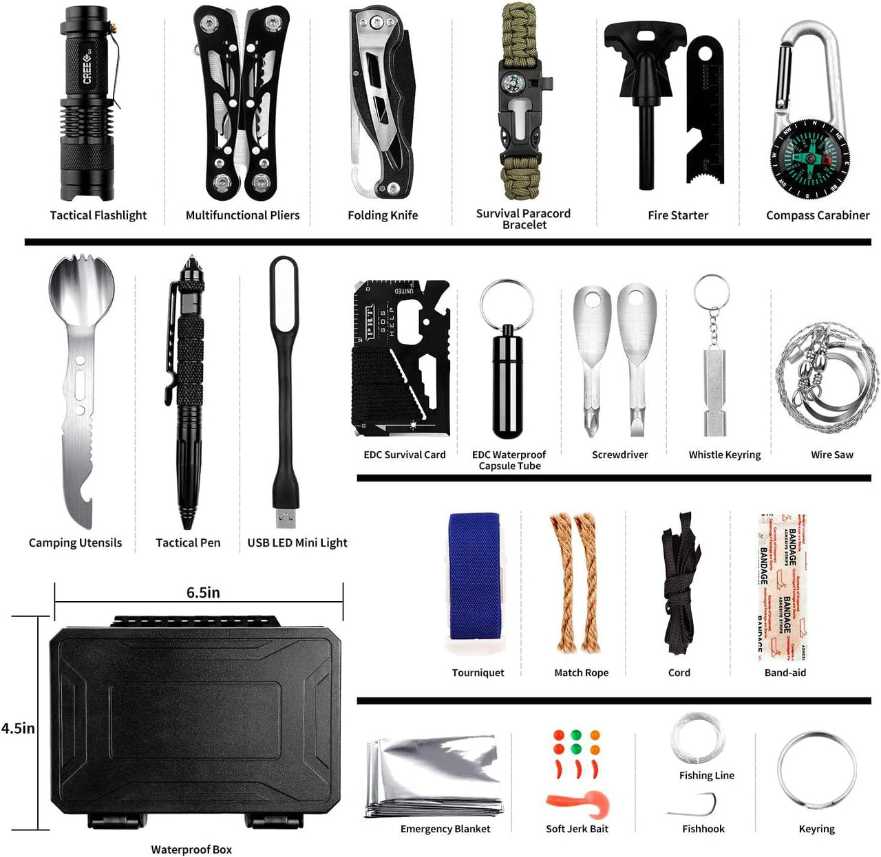 60 In 1 Emergency Survival Gear Kits For Camping, Hiking And Climbing