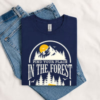 Thumbnail for May include a Navy Find Your Place in the Forest T-Shirt featuring a forest-inspired graphic for hikers, campers, backpackers, and nature lovers.