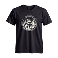 Thumbnail for May include a Black person wearing the Go Outside Worst Case Scenario A Bear Kills You Tee featuring a vintage bear graphic and humorous outdoor adventure design.