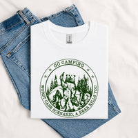 Thumbnail for May include a White person wearing the Go Outside Worst Case Scenario A Bear Kills You Tee featuring a vintage bear graphic and humorous outdoor adventure design.