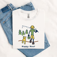 Thumbnail for May include a White men's Happy Hour Fish Tee graphic t-shirt featuring a fish design, casual style, and comfortable everyday apparel look.