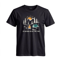 Thumbnail for May include a Black I'd Rather Be by the Fire T-Shirt featuring a cozy campfire-inspired graphic for campers, hikers, RV travelers, and outdoor adventure lovers.