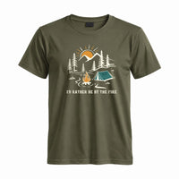 Thumbnail for May include a Military Green I'd Rather Be by the Fire T-Shirt featuring a cozy campfire-inspired graphic for campers, hikers, RV travelers, and outdoor adventure lovers.
