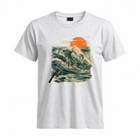Thumbnail for May include a Sport Grey Jumping Fish & Ocean Waves T-Shirt featuring a leaping fish, fishing rod, crashing ocean waves, and a vibrant sunset graphic for anglers, boaters, and ocean adventure enthusiasts.