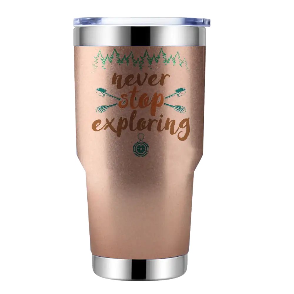Never Stop Exploring 30oz Double Wall Stainless Steel Water Tumbler Rose Gold