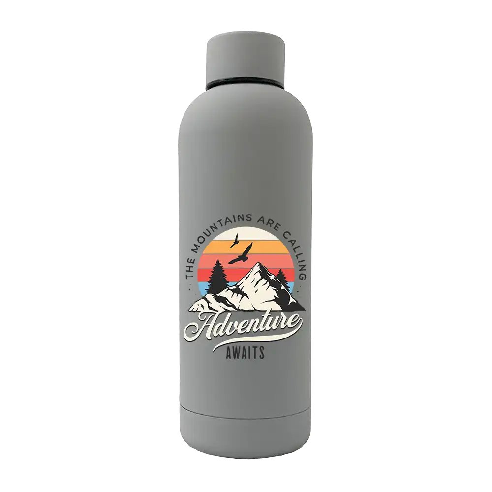 The Mountains Are Calling 17oz Stainless Rubberized Water Bottle