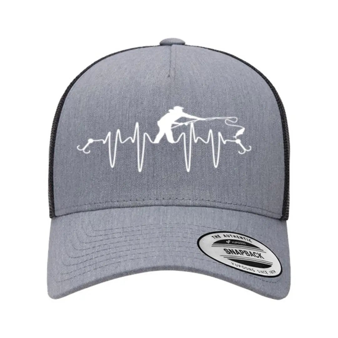 Fishing Heart Beat Retro Embroidered Snapback Trucker Hat