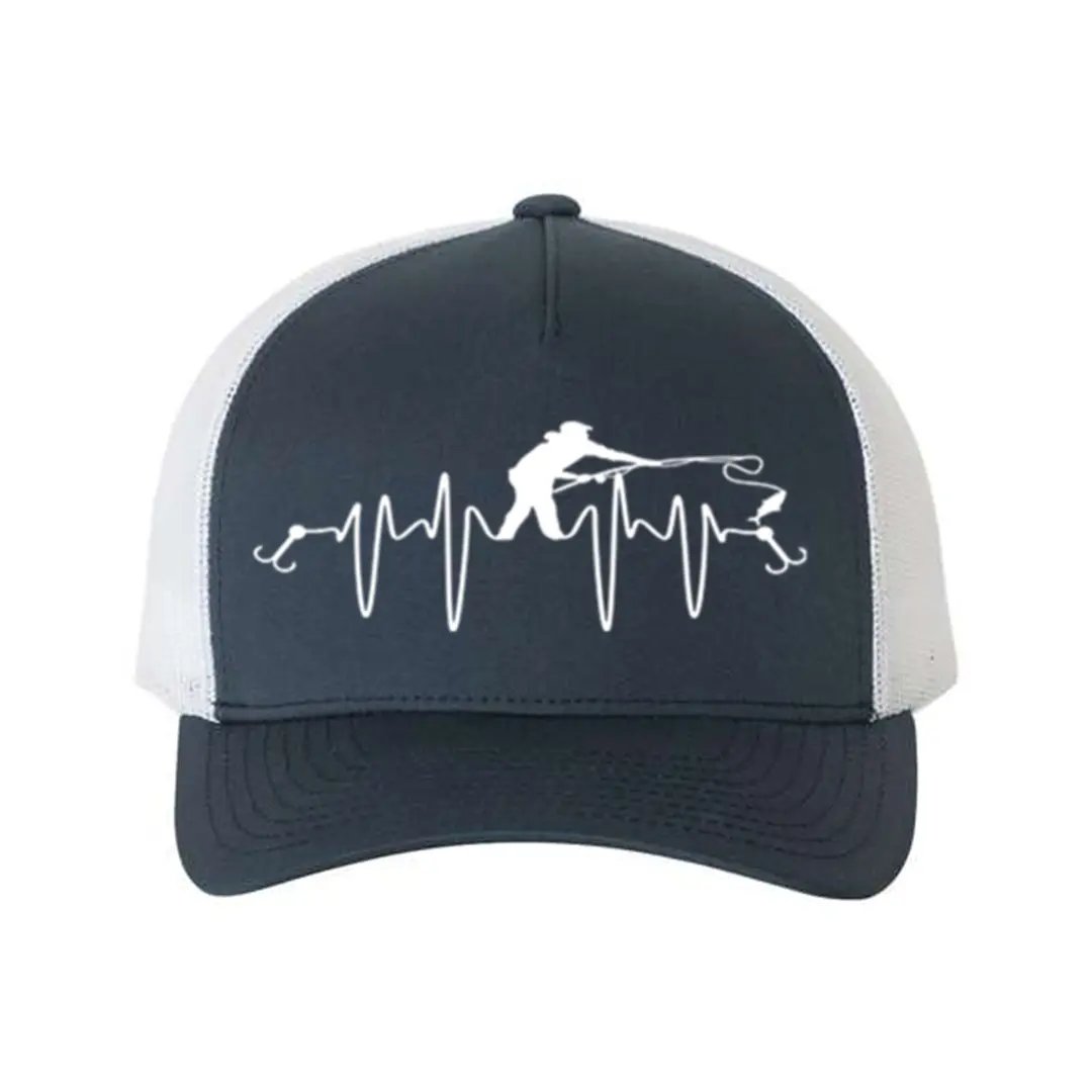 Fishing Heart Beat Retro Embroidered Snapback Trucker Hat