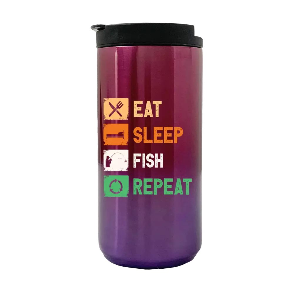 Eat Sleep Fishing Repeat 14oz Tumbler Purple