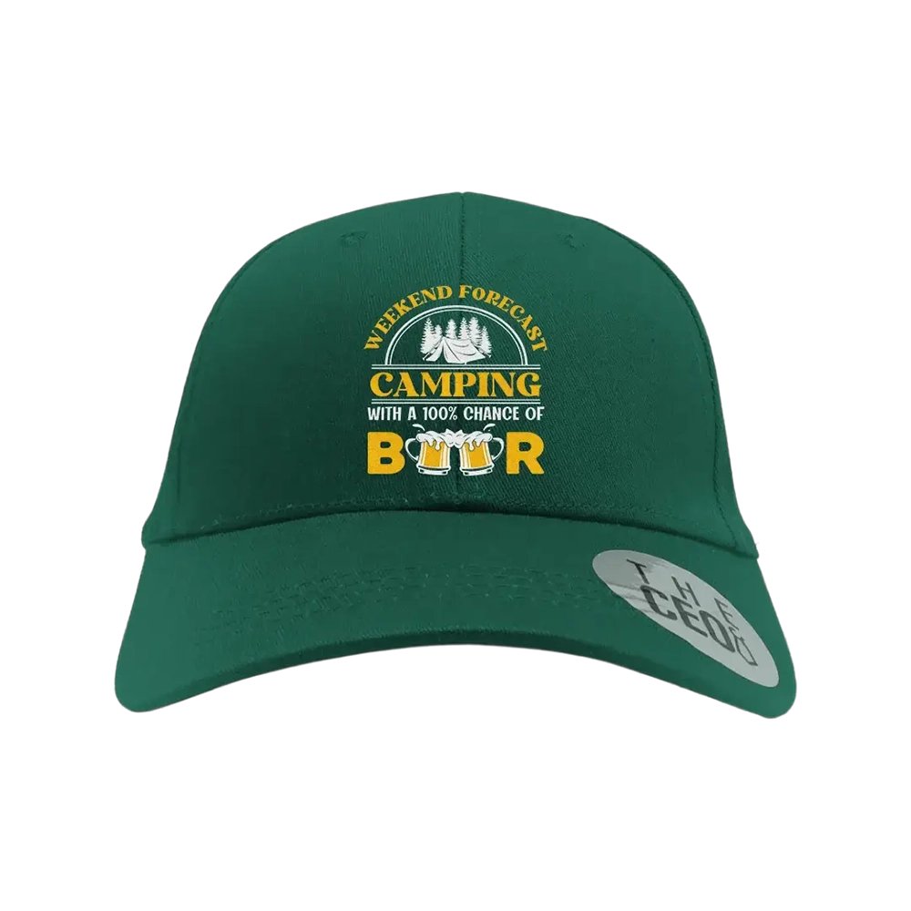 Weekend Forecast, Camping with 100% Beer Embroidered Trucker Hat