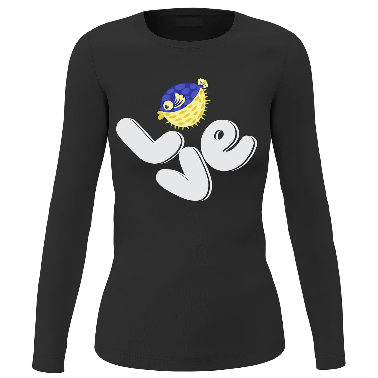 Love Fishing Blue Blowfish Globe' Long Sleeve for Women