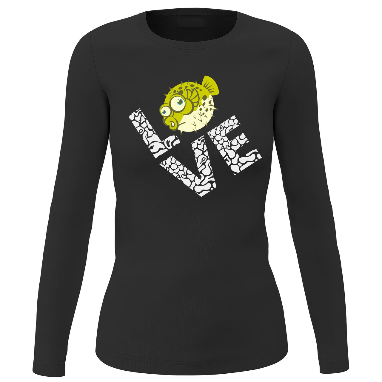 Love Fishing Green Blowfish Globe' Long Sleeve for Women