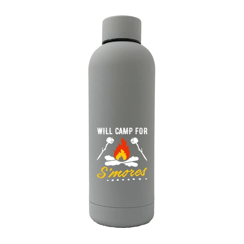 Will Camp For Smores 17oz Stainless Rubberized Water Bottle