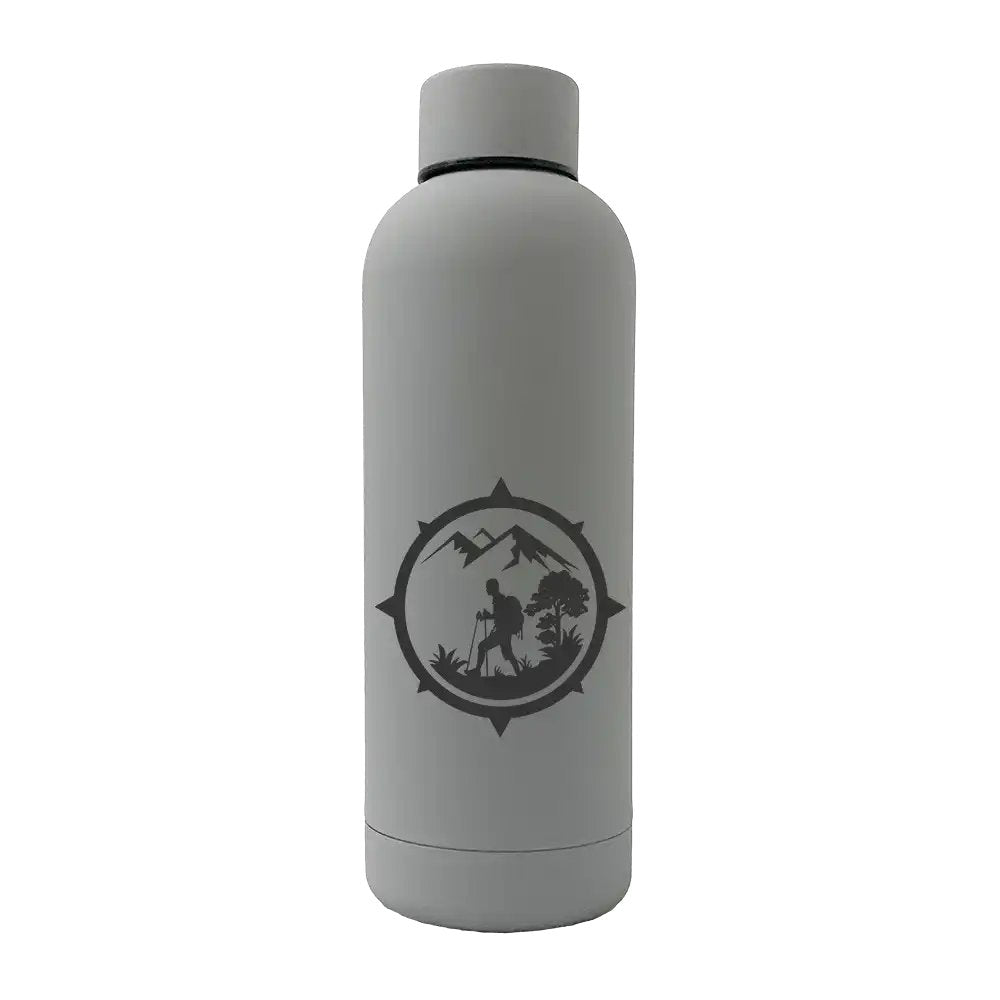 Hiking Mountain Compass 17oz Stainless Rubberized Water Bottle