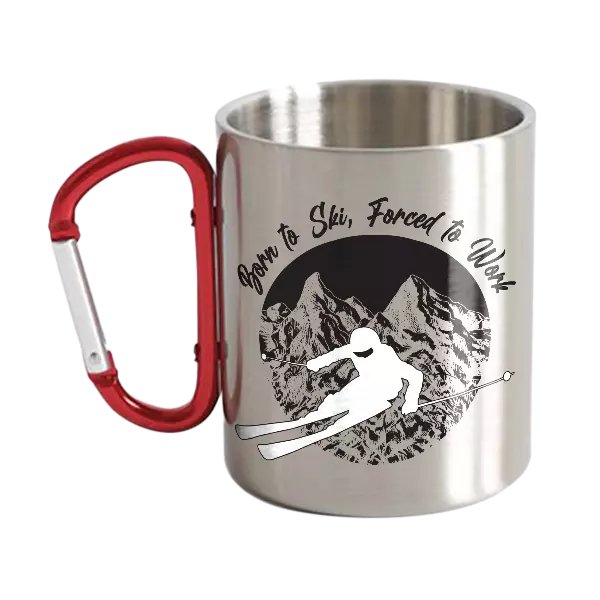 Born To Ski Forced To Work Carabiner Mug 12oz