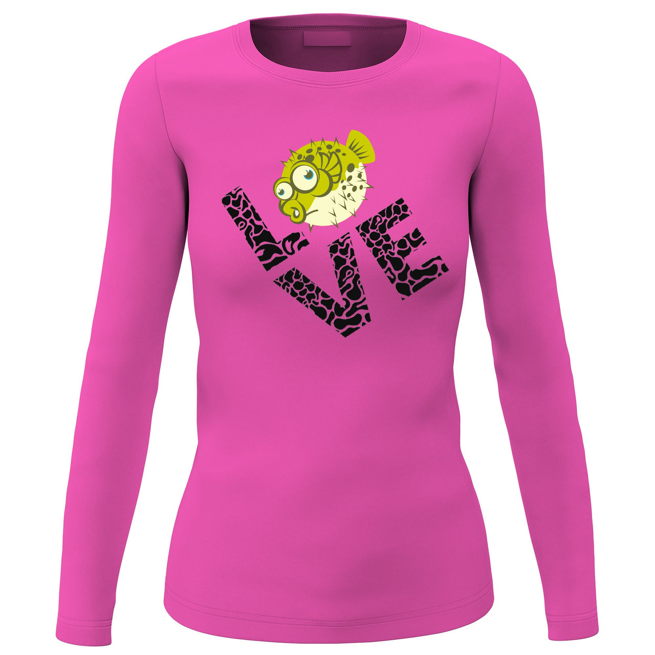 Love Fishing Green Blowfish Globe' Long Sleeve for Women