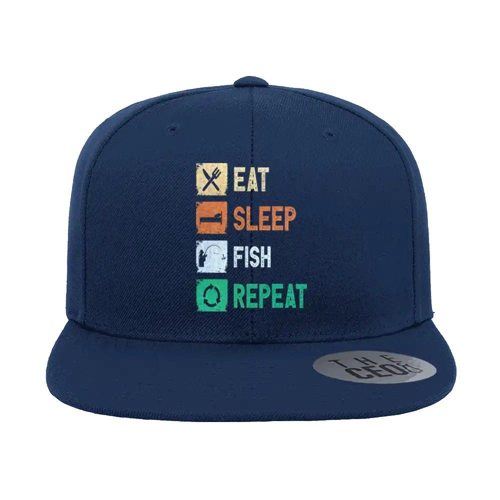 Eat Sleep Fishing Repeat Printed Flat Bill Cap