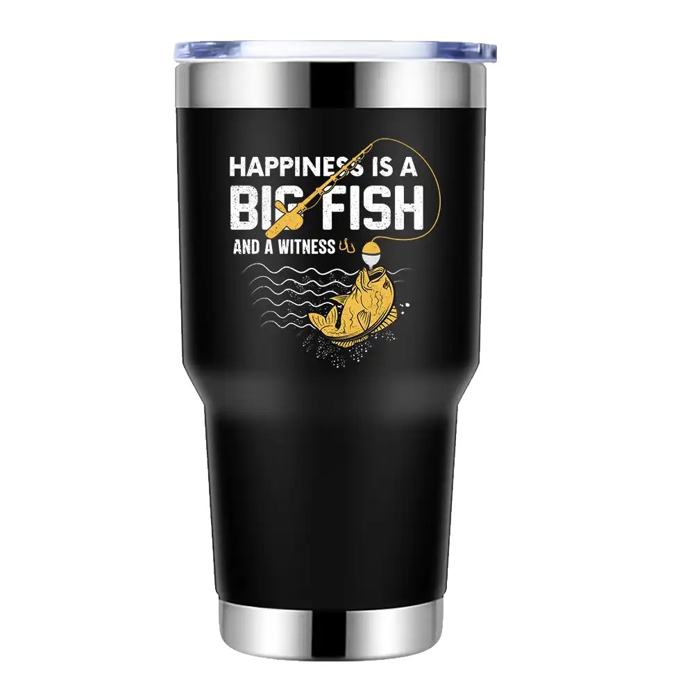Happiness Is A Big Fish 30oz Tumbler Black