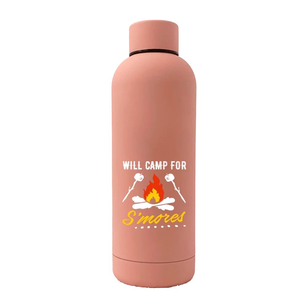 Will Camp For Smores 17oz Stainless Rubberized Water Bottle