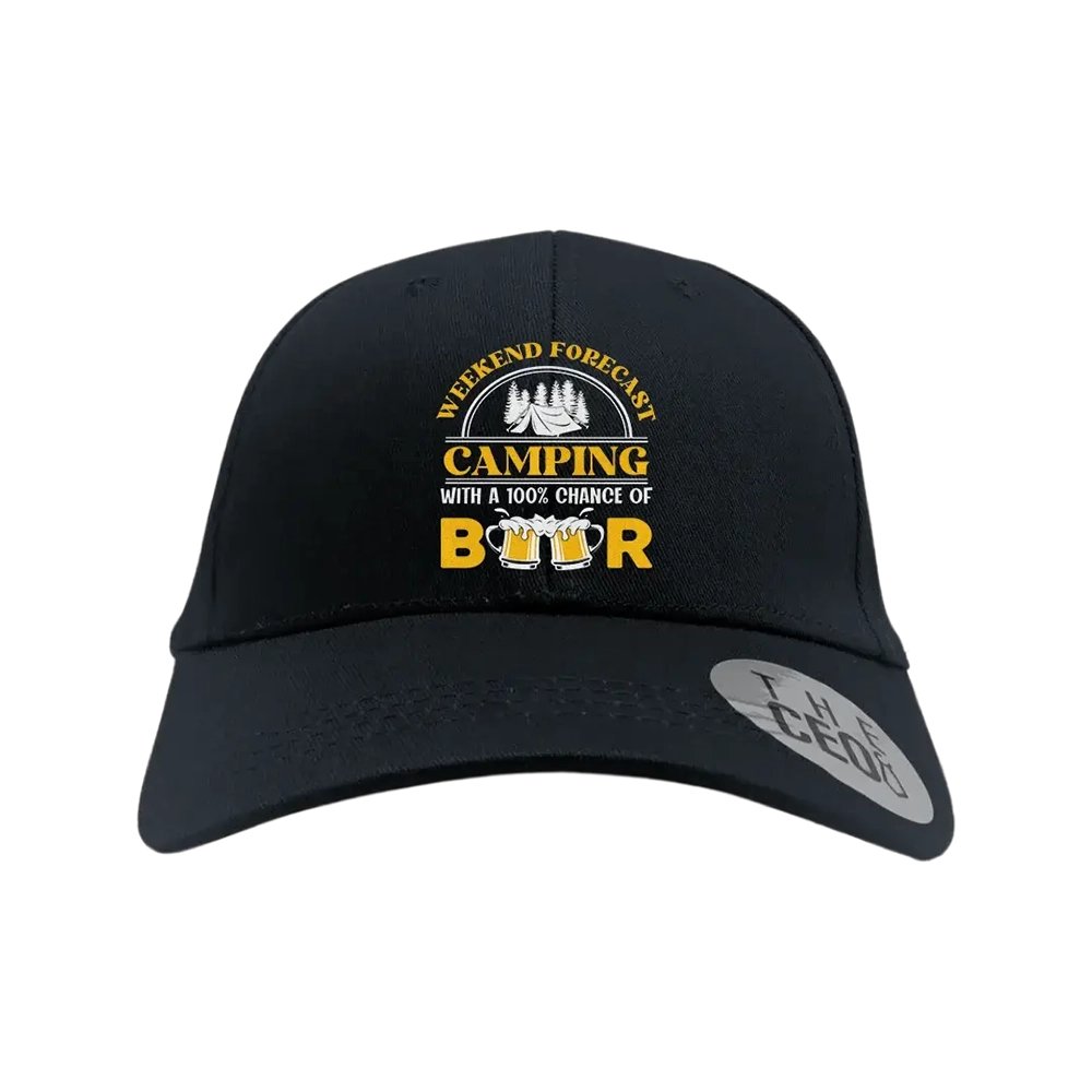 Weekend Forecast, Camping with 100% Beer Embroidered Baseball Hat