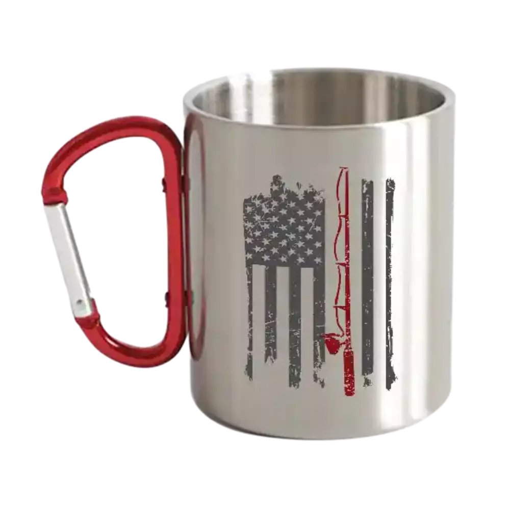 Fishing Rod American Flag Carabiner Mug 12oz