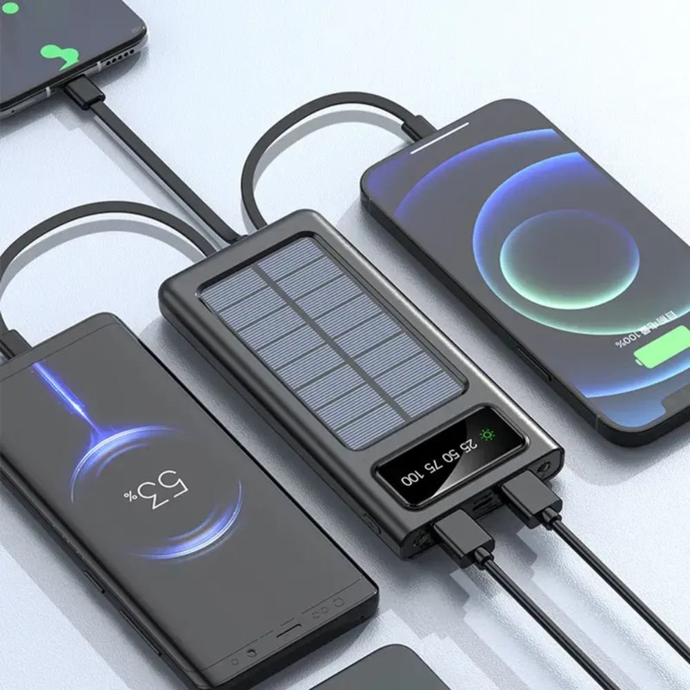 Portable Solar Power Bank with Built-in Cables