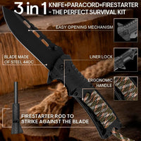 Thumbnail for Tactical Folding Knife with Paracord, Whistle & Fire starter