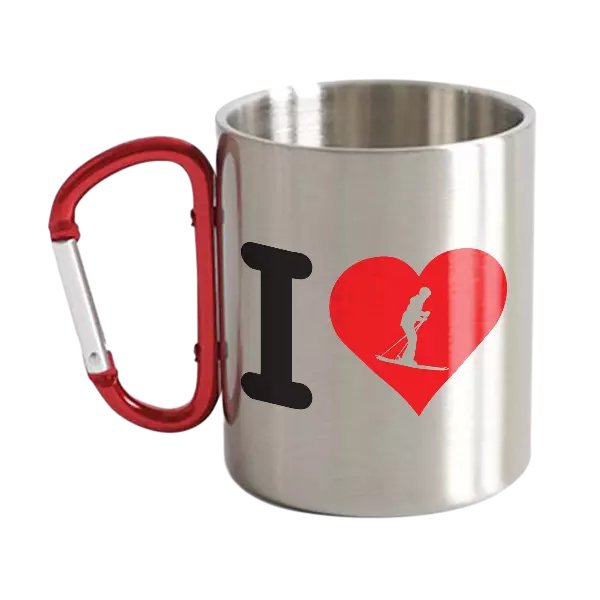 I Love Skiing Stainless Steel Double Wall Carabiner Mug 12oz