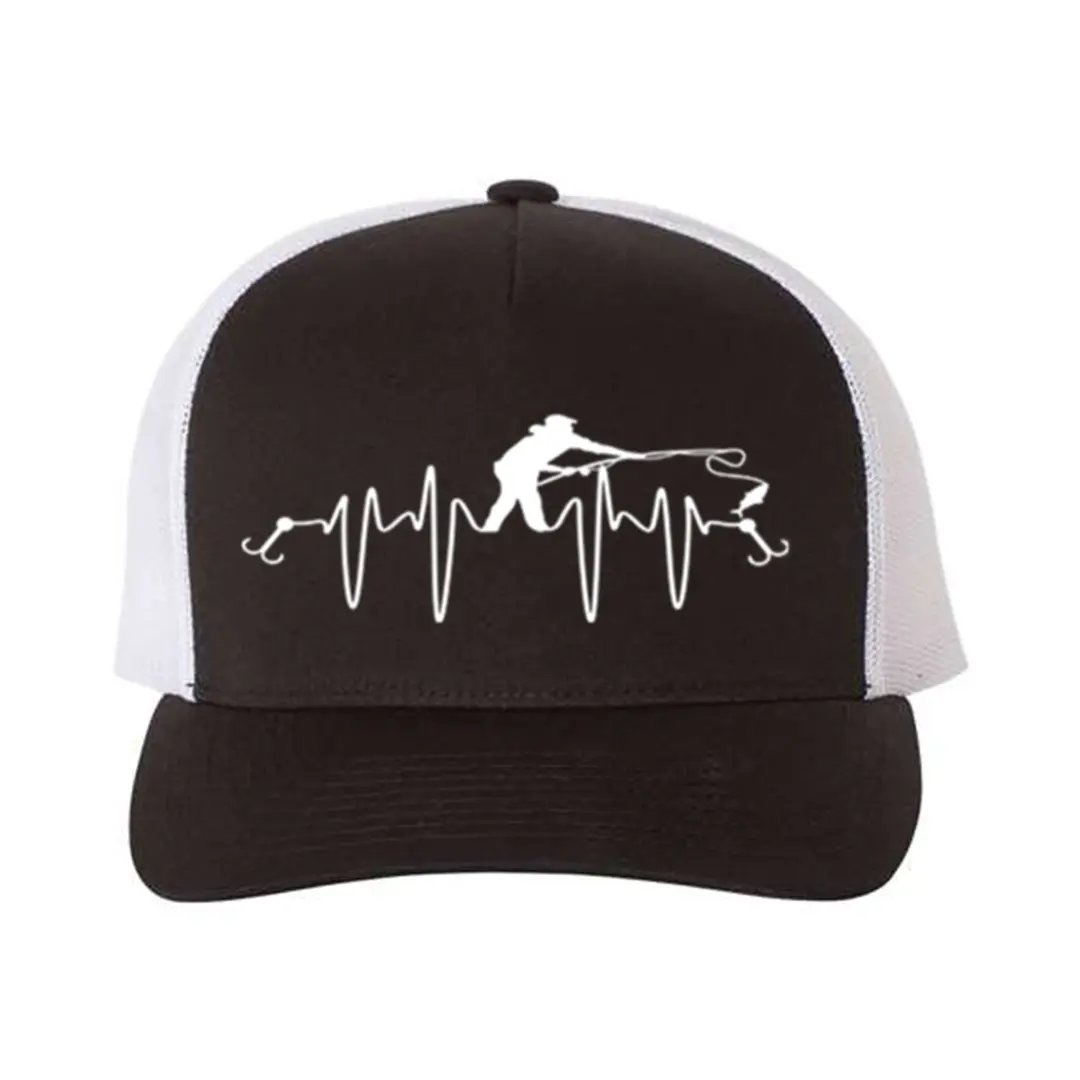 Fishing Heart Beat Retro Embroidered Snapback Trucker Hat