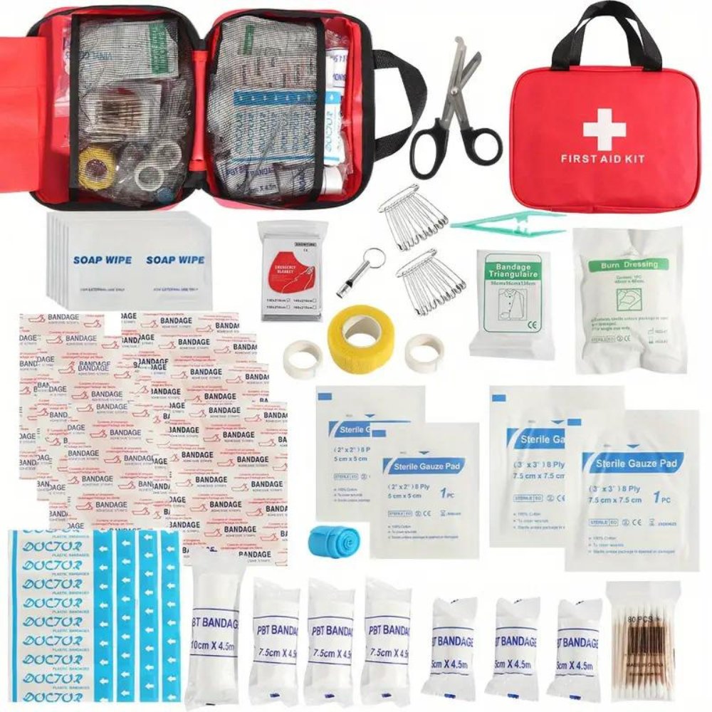 173pcs Large First Aid Kit: Portable Bag For Outdoor Hunting, Hiking, Camping And More - Including Emergency Supplies!