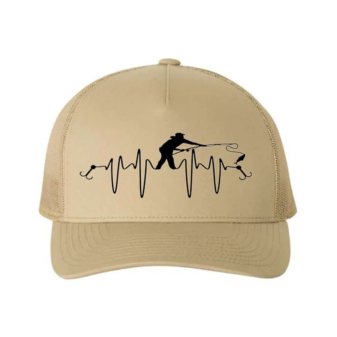 Fishing Heart Beat Retro Embroidered Snapback Trucker Hat