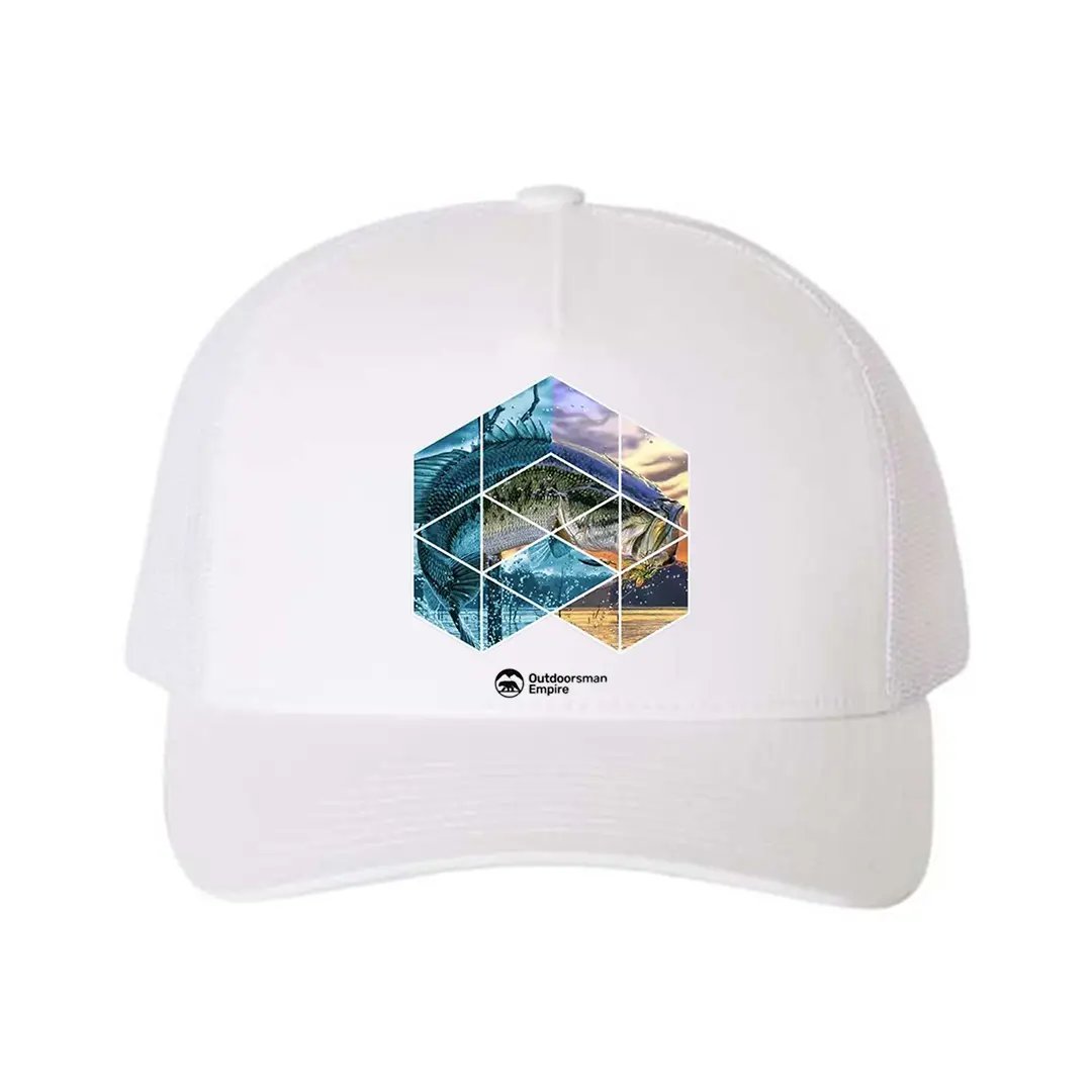 Fishing Geometry Retro Embroidered Snapback Trucker Hat