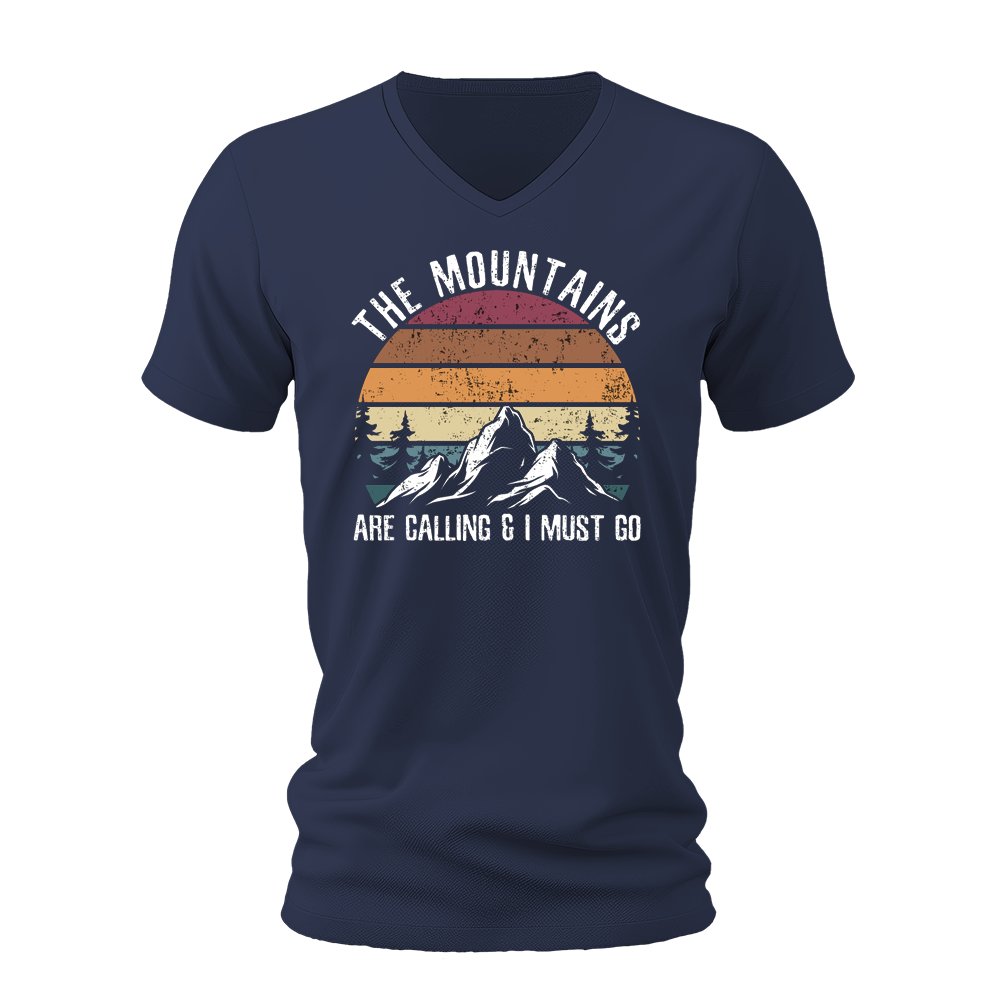 Hiking The Mountains Are Calling Men’s Unisex V-Neck T-shirt