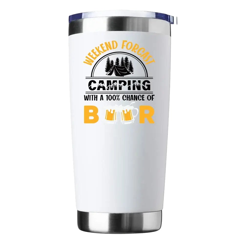 Weekend Forecast, Camping with 100% Beer 20oz Insulated Vacuum Sealed Tumbler