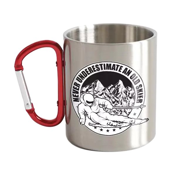 Never Underestimate An Old Skier Stainless Steel Double Wall Carabiner Mug 12oz