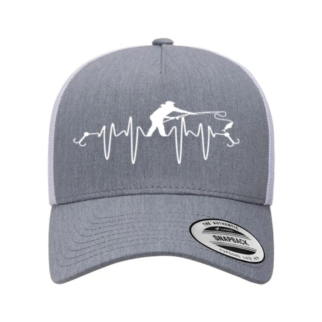 Fishing Heart Beat Retro Embroidered Snapback Trucker Hat