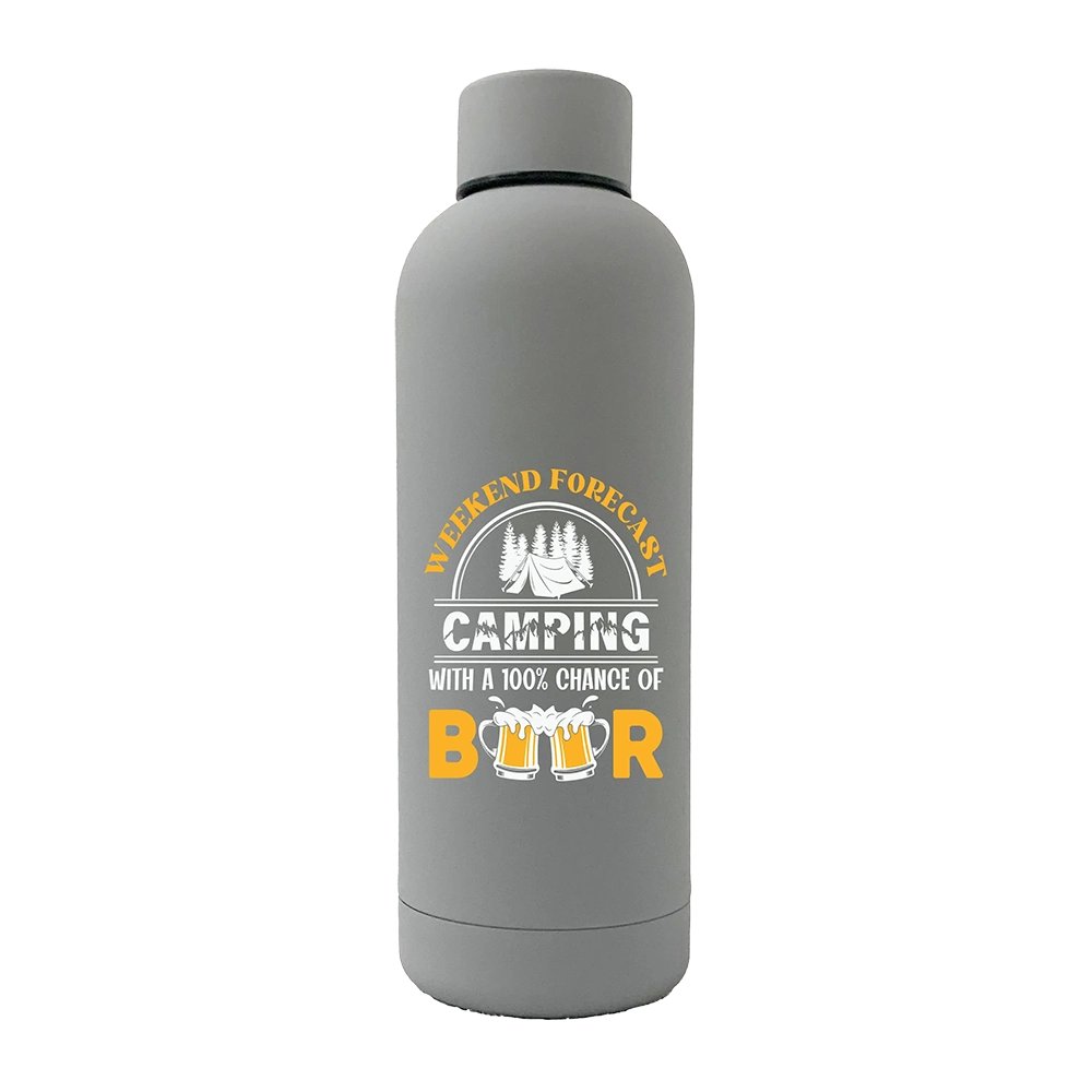 Weekend Forecast Camping with 100% Beer 17oz Stainless Rubberized Water Bottle