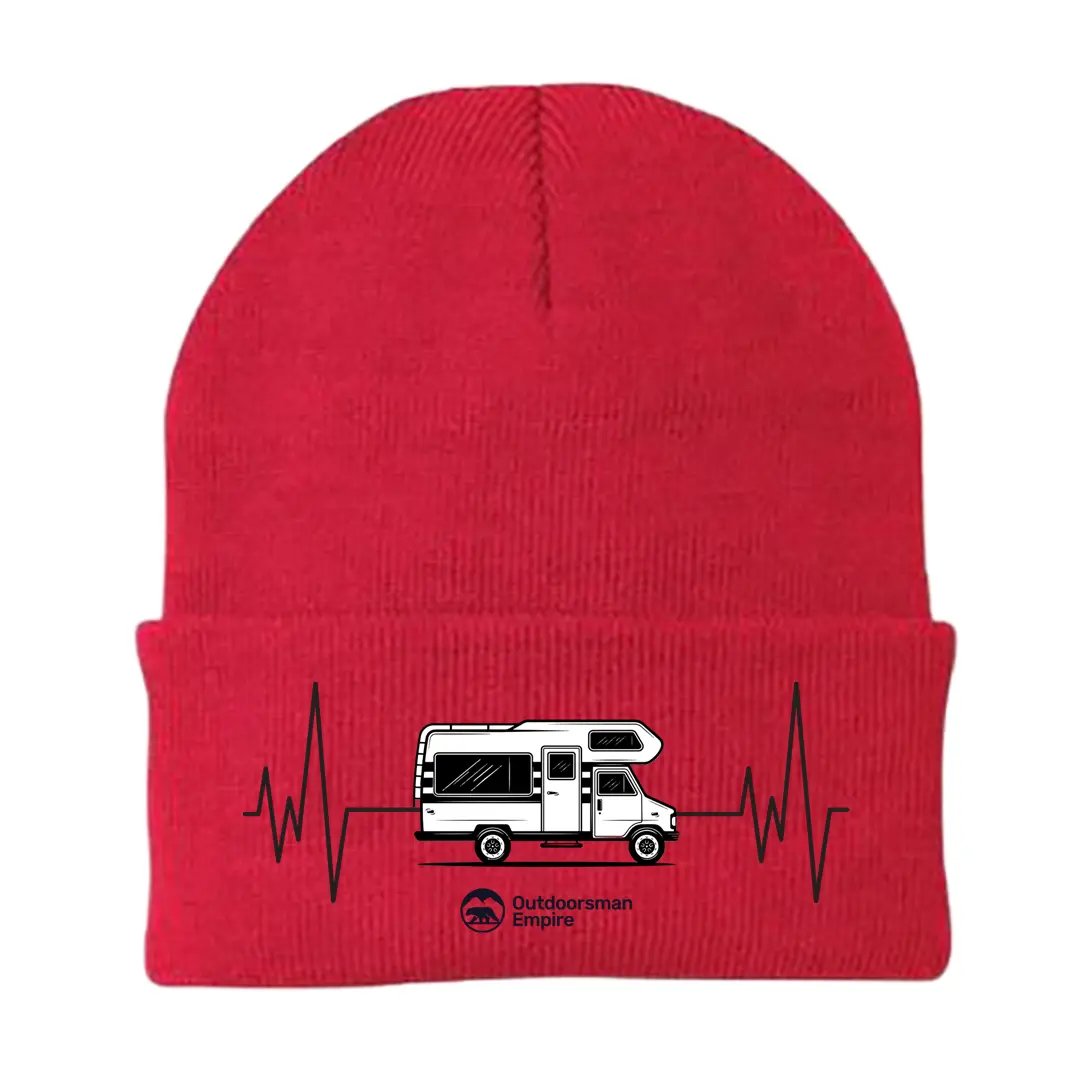 Camping Cardiogram Embroidered Beanie