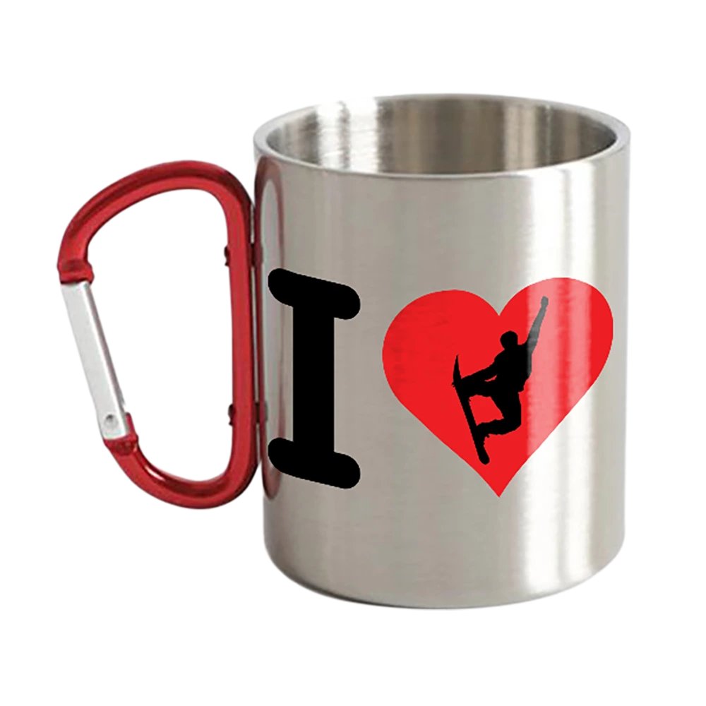 I Love Snowboarding Stainless Steel Double Wall Carabiner Mug 12oz