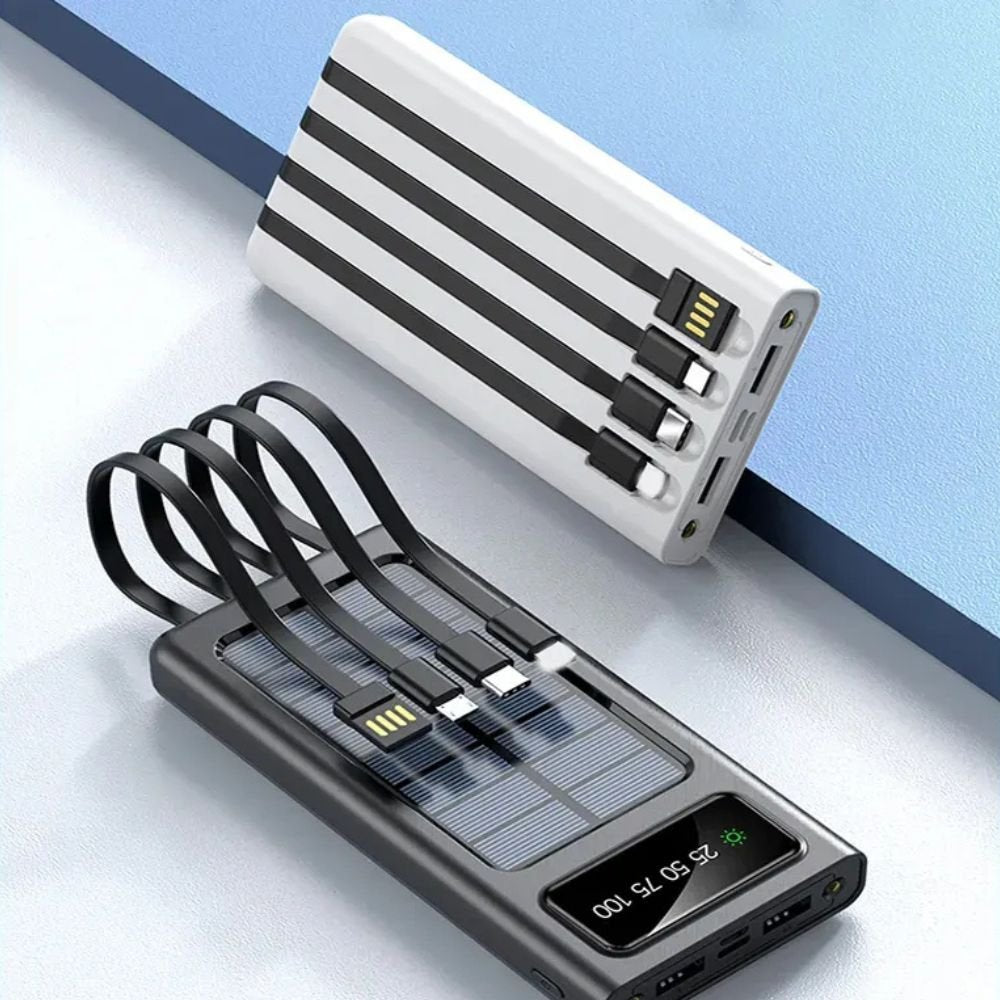 Portable Solar Power Bank with Built-in Cables