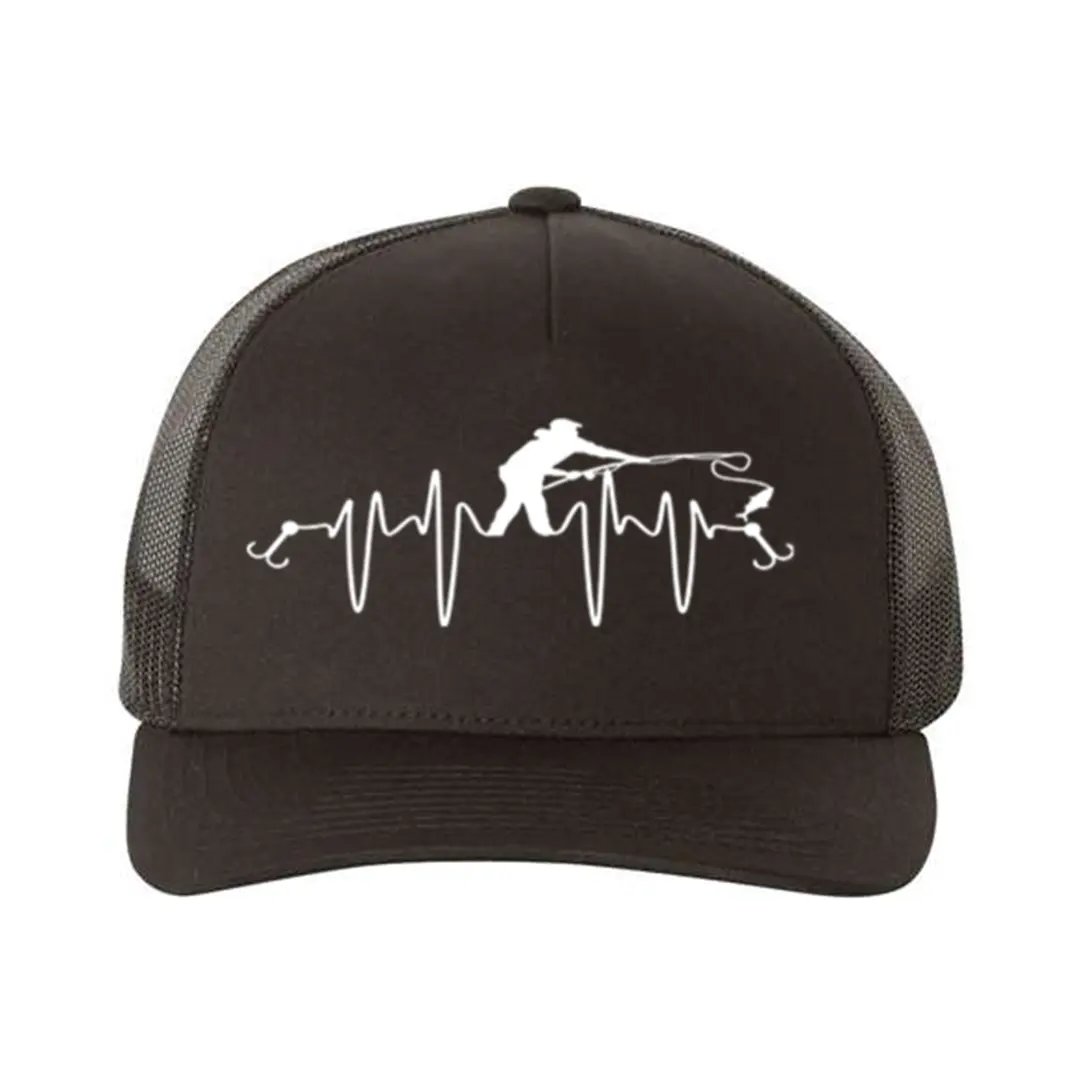 Fishing Heart Beat Retro Embroidered Snapback Trucker Hat