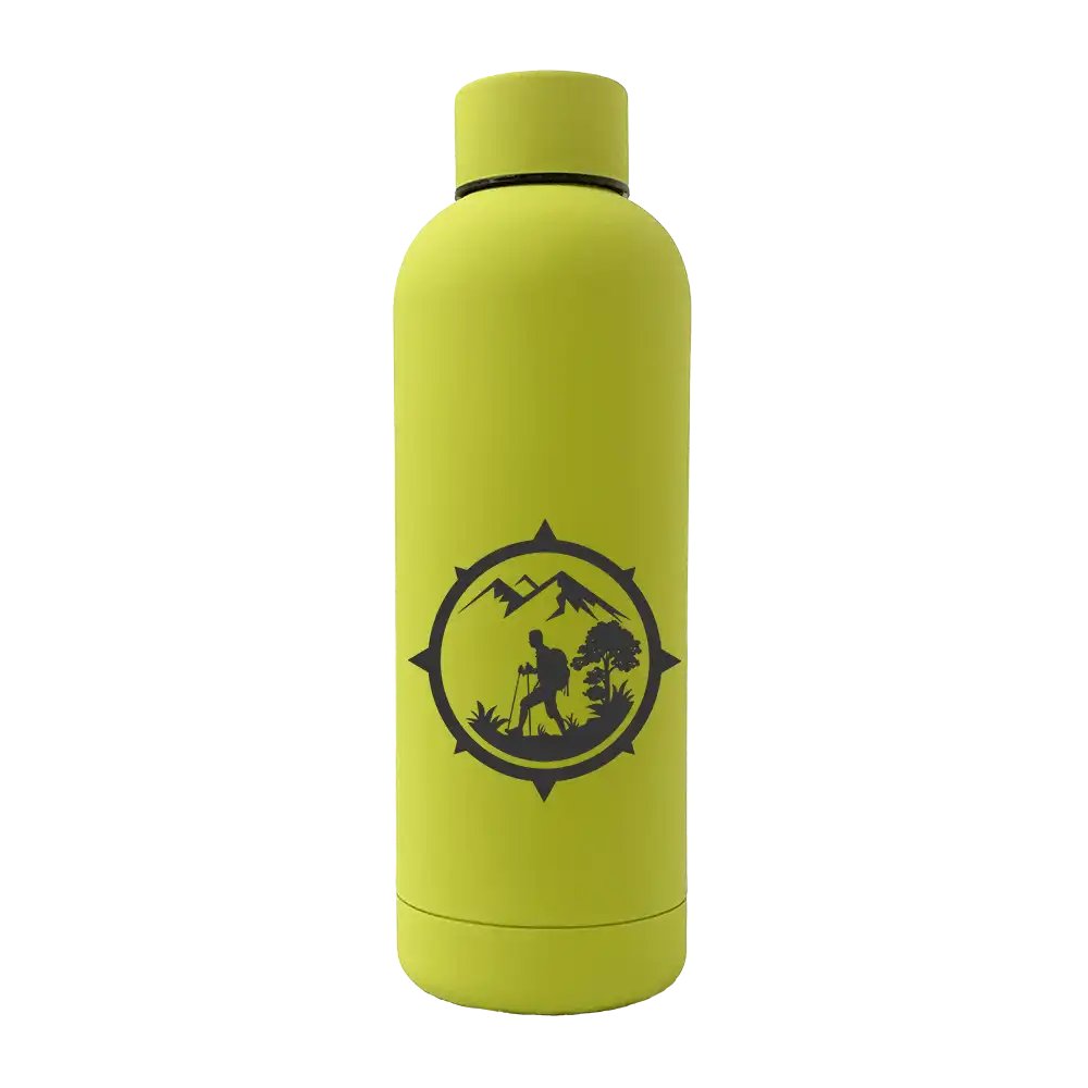Hiking Mountain Compass 17oz Stainless Rubberized Water Bottle