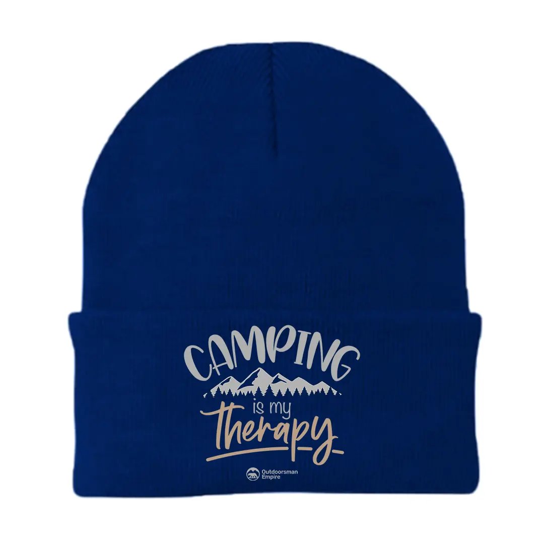 Camping Is My Therapy Embroidered Beanie